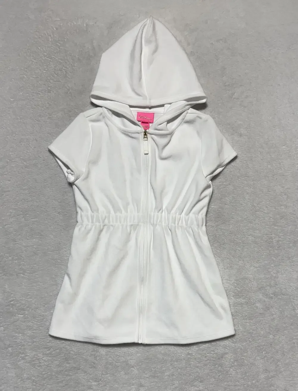 Lilly Pulitzer Cover Up Girls Small White Short Sleeve Hooded Full Zip